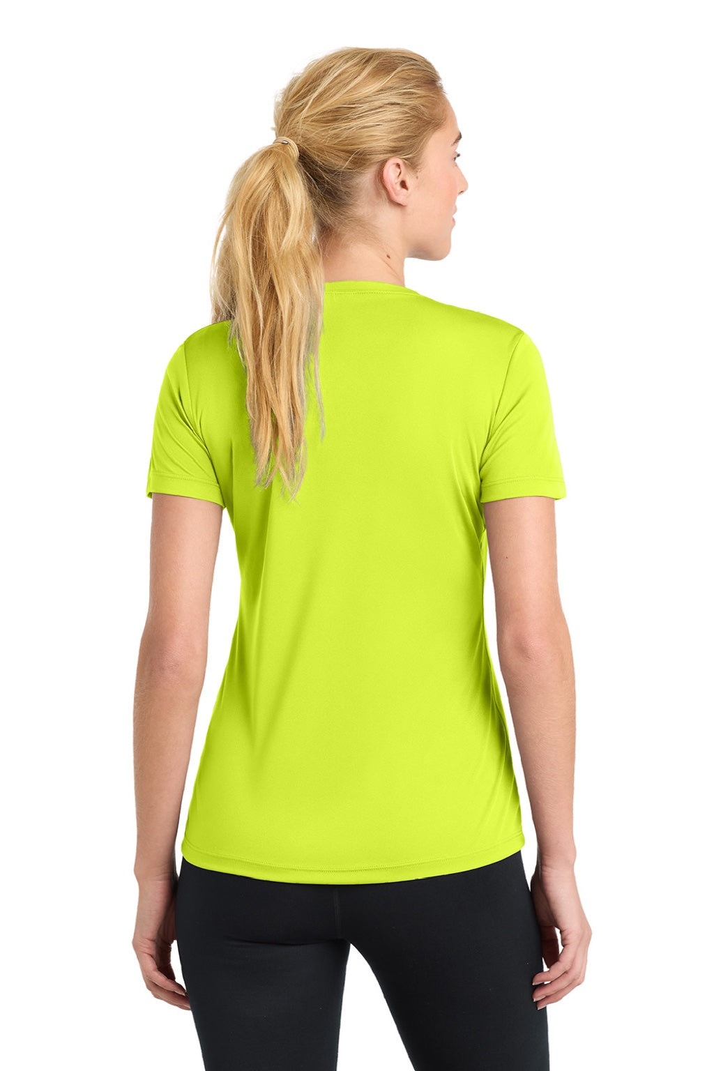 Sport-Tek LST350 Womens Competitor Moisture Wicking Short Sleeve Crewneck T-Shirt Neon Yellow Model Back