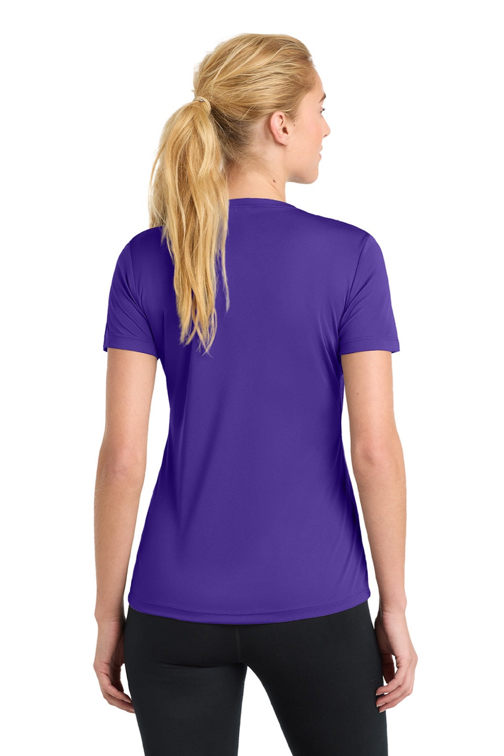 Sport-Tek LST350 Womens Competitor Moisture Wicking Short Sleeve Crewneck T-Shirt Purple Model Back