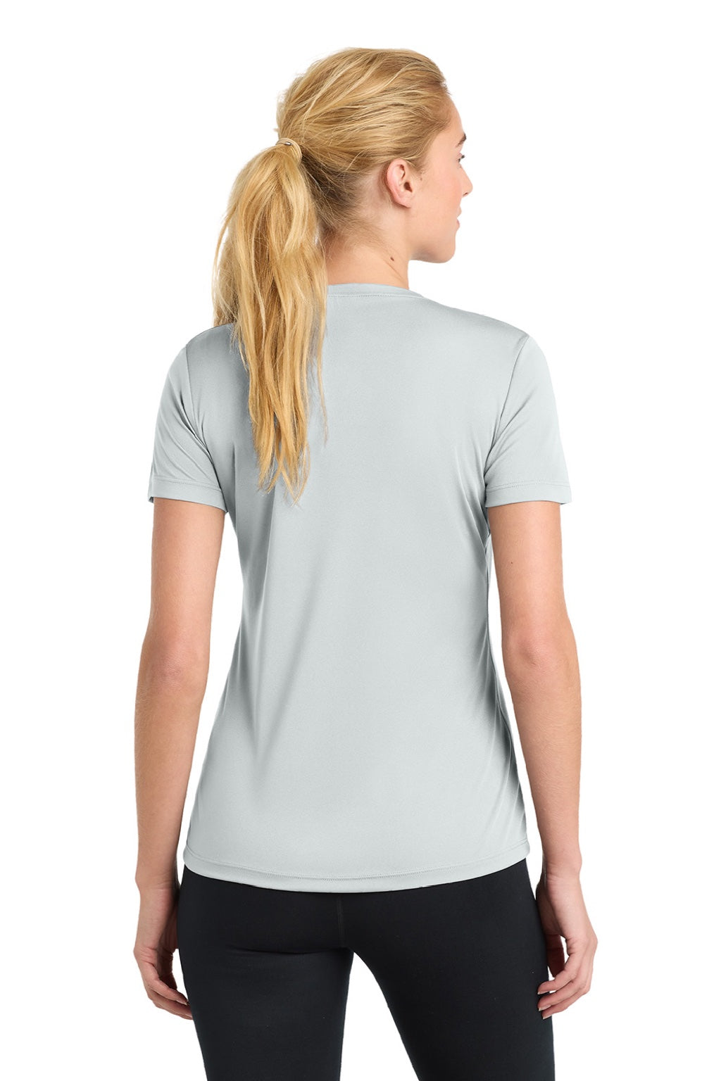 Sport-Tek LST350 Womens Competitor Moisture Wicking Short Sleeve Crewneck T-Shirt Silver Grey Model Back