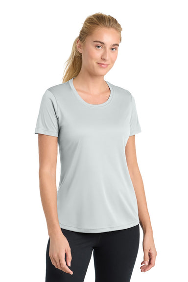 Sport-Tek LST350 Womens Competitor Moisture Wicking Short Sleeve Crewneck T-Shirt Silver Grey Model Front