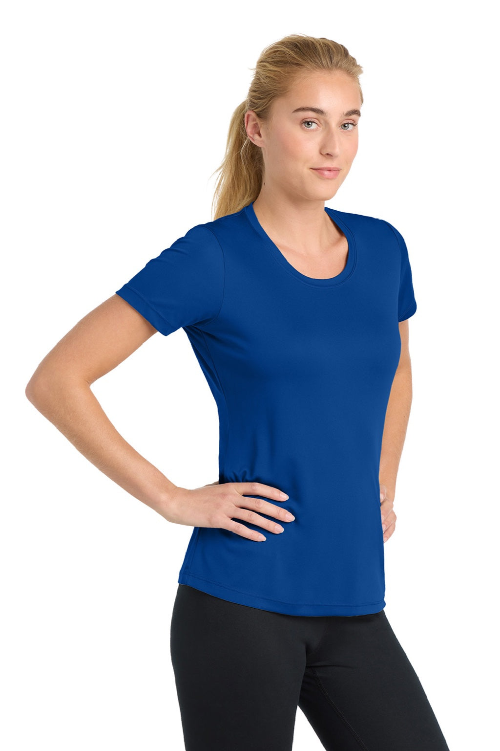 Sport-Tek LST350 Womens Competitor Moisture Wicking Short Sleeve Crewneck T-Shirt True Royal Blue Model Side