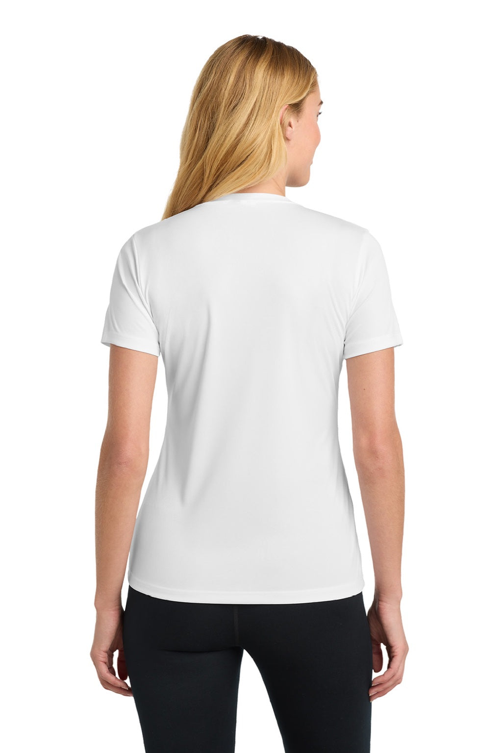 Sport-Tek LST350 Womens Competitor Moisture Wicking Short Sleeve Crewneck T-Shirt White Model Back