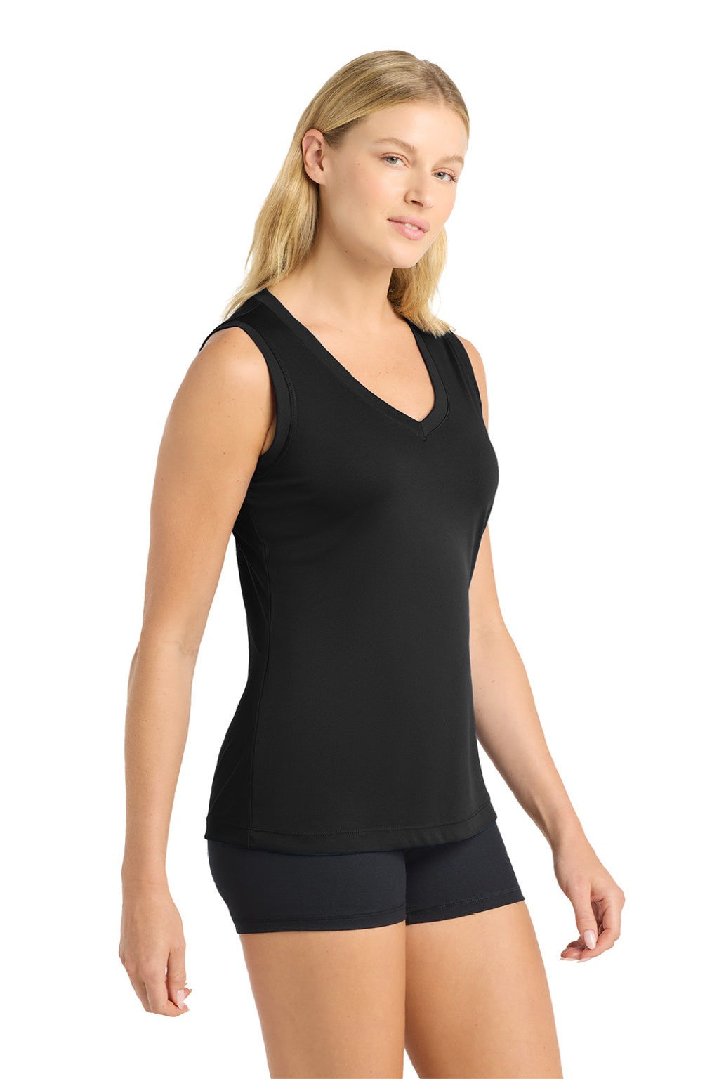 Sport-Tek LST352 Womens Competitor Moisture Wicking Tank Top Black Model Side