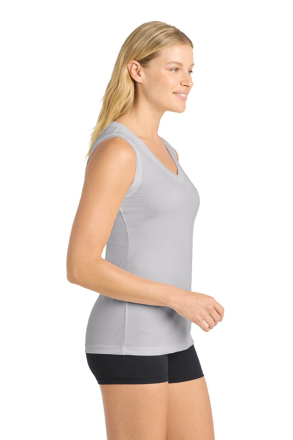 Sport-Tek LST352 Womens Competitor Moisture Wicking Tank Top Silver Grey Model Side
