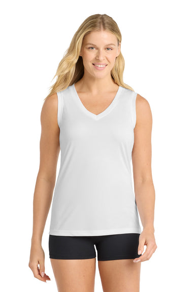 Sport-Tek LST352 Womens Competitor Moisture Wicking Tank Top White Model Front