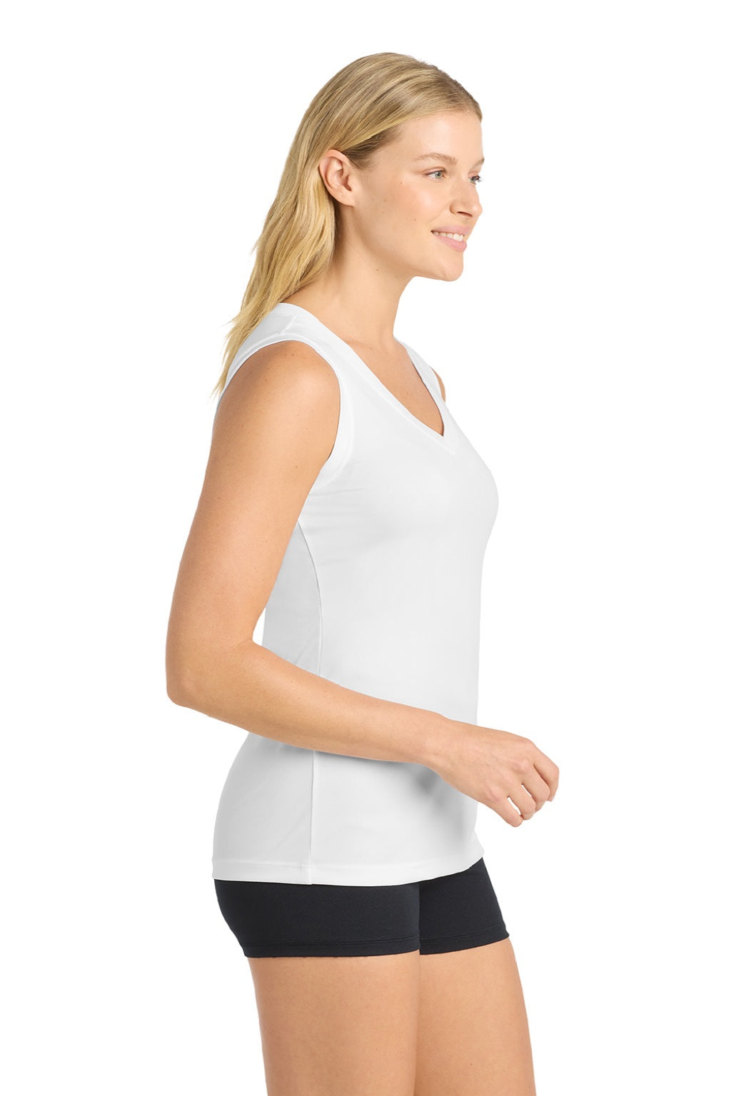 Sport-Tek LST352 Womens Competitor Moisture Wicking Tank Top White Model Side