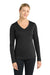 Sport-Tek LST353LS Womens Competitor Moisture Wicking Long Sleeve V-Neck T-Shirt Black Model Front