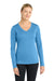 Sport-Tek LST353LS Womens Competitor Moisture Wicking Long Sleeve V-Neck T-Shirt Carolina Blue Model Front