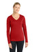 Sport-Tek LST353LS Womens Competitor Moisture Wicking Long Sleeve V-Neck T-Shirt Deep Red Model Front