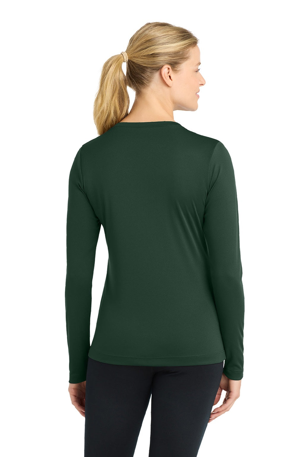 Sport-Tek LST353LS Womens Competitor Moisture Wicking Long Sleeve V-Neck T-Shirt Forest Green Model Back