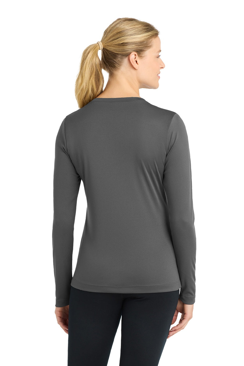 Sport-Tek LST353LS Womens Competitor Moisture Wicking Long Sleeve V-Neck T-Shirt Iron Grey Model Back