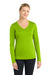 Sport-Tek LST353LS Womens Competitor Moisture Wicking Long Sleeve V-Neck T-Shirt Lime Shock Green Model Front