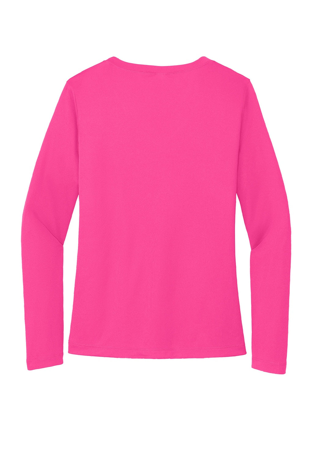 Sport-Tek LST353LS Womens Competitor Moisture Wicking Long Sleeve V-Neck T-Shirt Neon Pink Flat Back