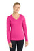 Sport-Tek LST353LS Womens Competitor Moisture Wicking Long Sleeve V-Neck T-Shirt Neon Pink Model Front