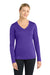 Sport-Tek LST353LS Womens Competitor Moisture Wicking Long Sleeve V-Neck T-Shirt Purple Model Front