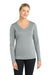 Sport-Tek LST353LS Womens Competitor Moisture Wicking Long Sleeve V-Neck T-Shirt Silver Grey Model Front