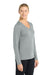 Sport-Tek LST353LS Womens Competitor Moisture Wicking Long Sleeve V-Neck T-Shirt Silver Grey Model Side