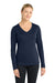 Sport-Tek LST353LS Womens Competitor Moisture Wicking Long Sleeve V-Neck T-Shirt True Navy Blue Model Front