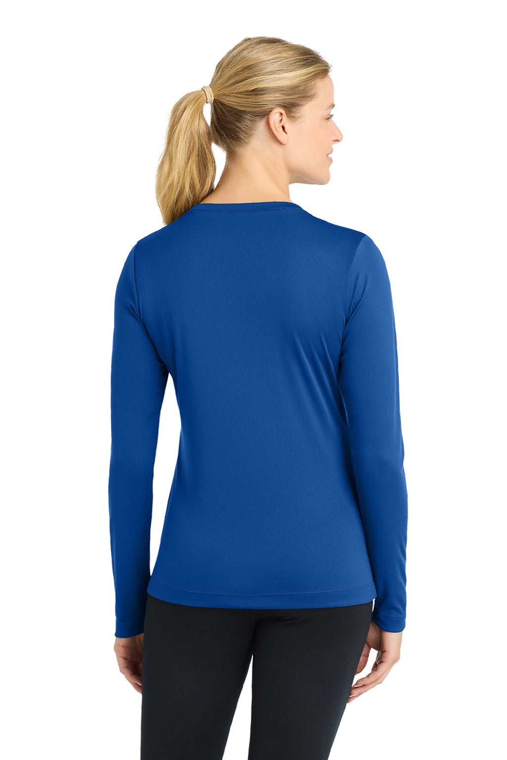 Sport-Tek LST353LS Womens Competitor Moisture Wicking Long Sleeve V-Neck T-Shirt True Royal Blue Model Back