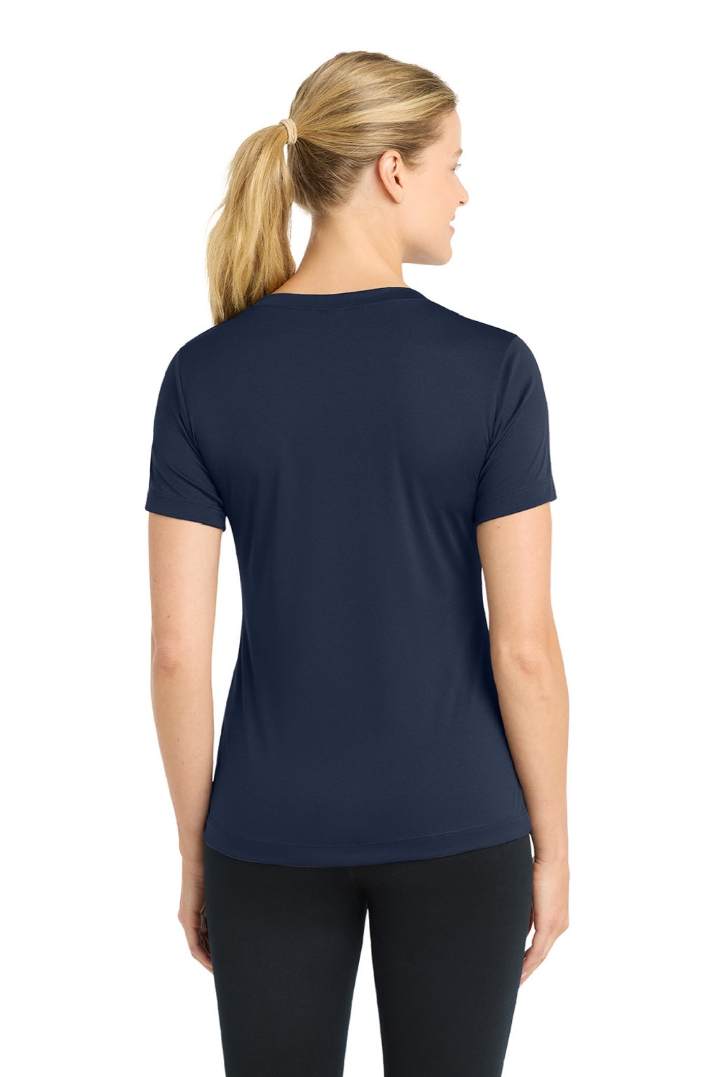 Sport-Tek LST353 Womens Competitor Moisture Wicking Short Sleeve V-Neck T-Shirt True Navy Blue Model Back