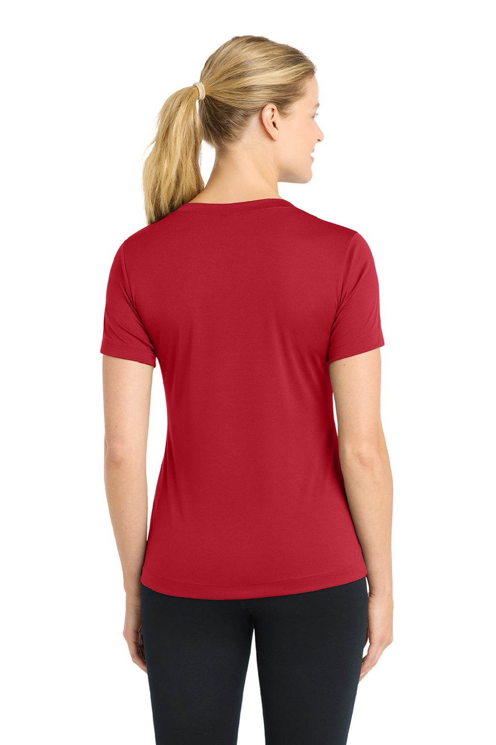 Sport-Tek LST353 Womens Competitor Moisture Wicking Short Sleeve V-Neck T-Shirt True Red Model Back