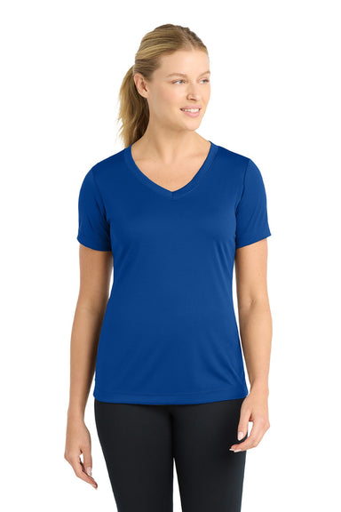 Sport-Tek LST353 Womens Competitor Moisture Wicking Short Sleeve V-Neck T-Shirt True Royal Blue Model Front