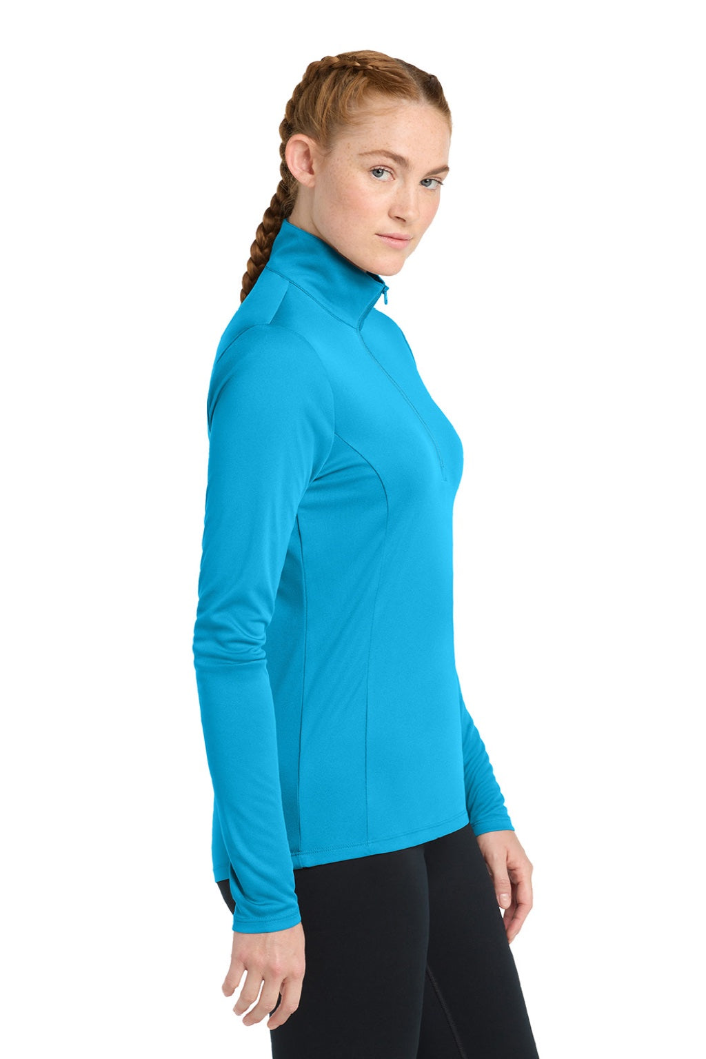 Sport-Tek LST357 Womens Competitor Moisture Wicking 1/4 Zip Sweatshirt Atomic Blue Model Side