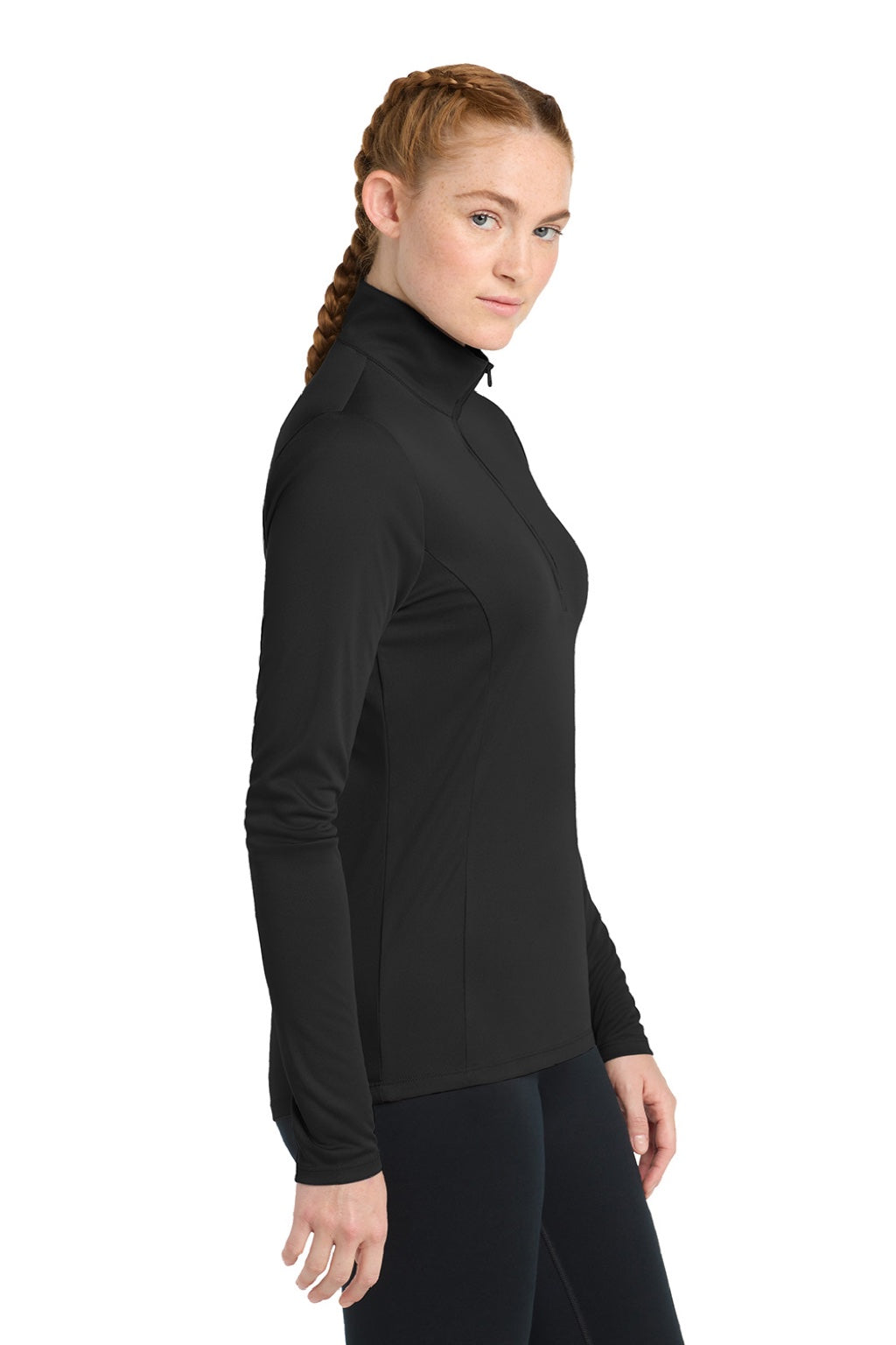 Sport-Tek LST357 Womens Competitor Moisture Wicking 1/4 Zip Sweatshirt Black Model Side