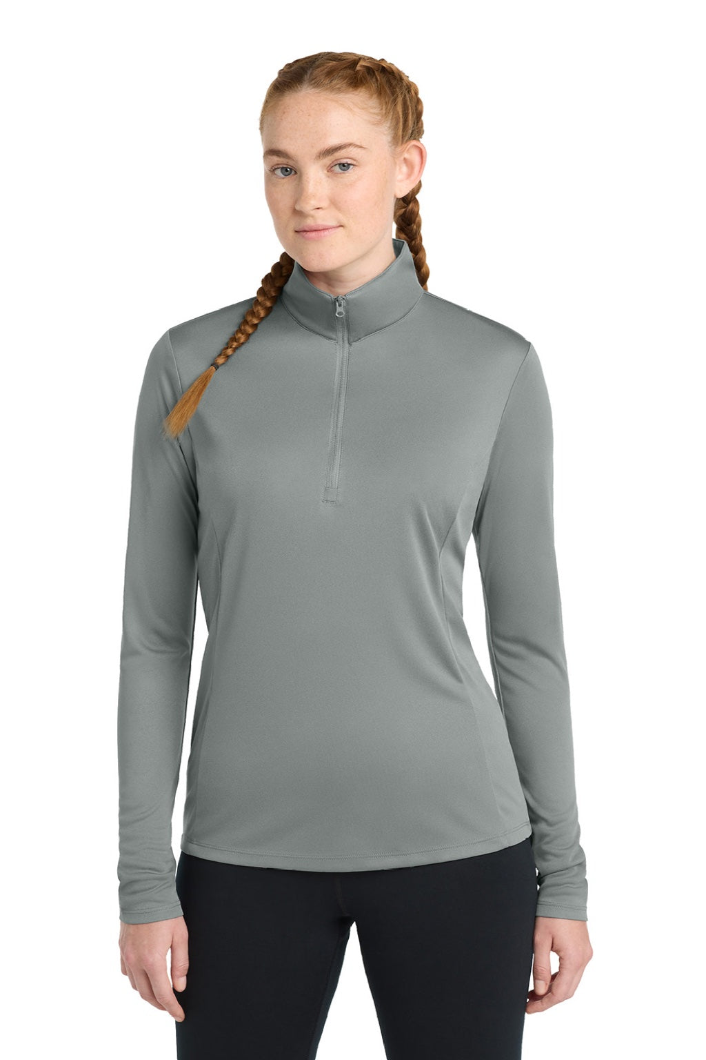 Sport-Tek LST357 Womens Competitor Moisture Wicking 1/4 Zip Sweatshirt Concrete Grey Model Front