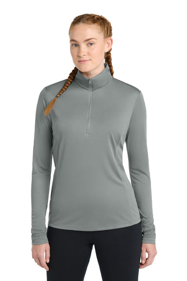 Sport-Tek LST357 Womens Competitor Moisture Wicking 1/4 Zip Sweatshirt Concrete Grey Model Front