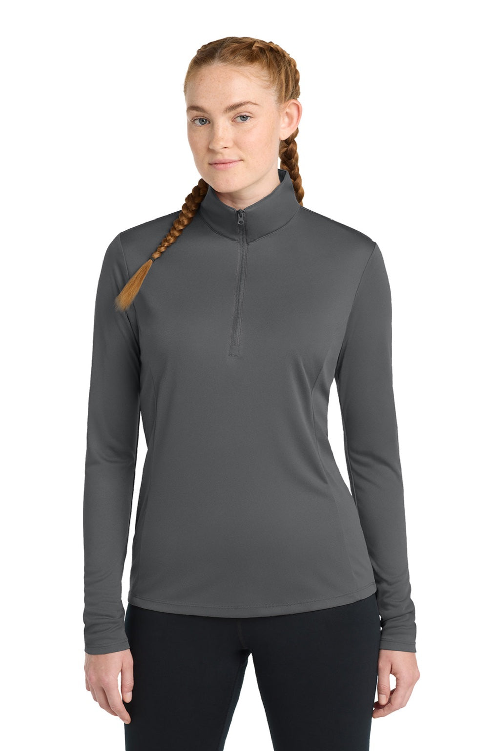 Sport-Tek LST357 Womens Competitor Moisture Wicking 1/4 Zip Sweatshirt Iron Grey Model Front