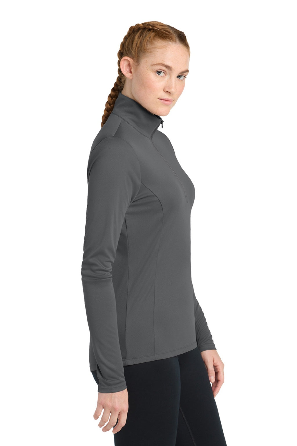 Sport-Tek LST357 Womens Competitor Moisture Wicking 1/4 Zip Sweatshirt Iron Grey Model Side