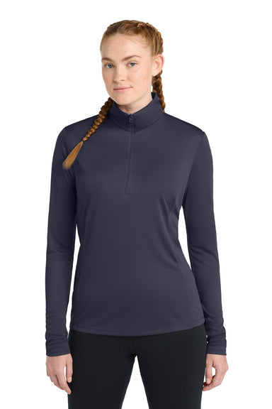 Sport-Tek LST357 Womens Competitor Moisture Wicking 1/4 Zip Sweatshirt True Navy Blue Model Front