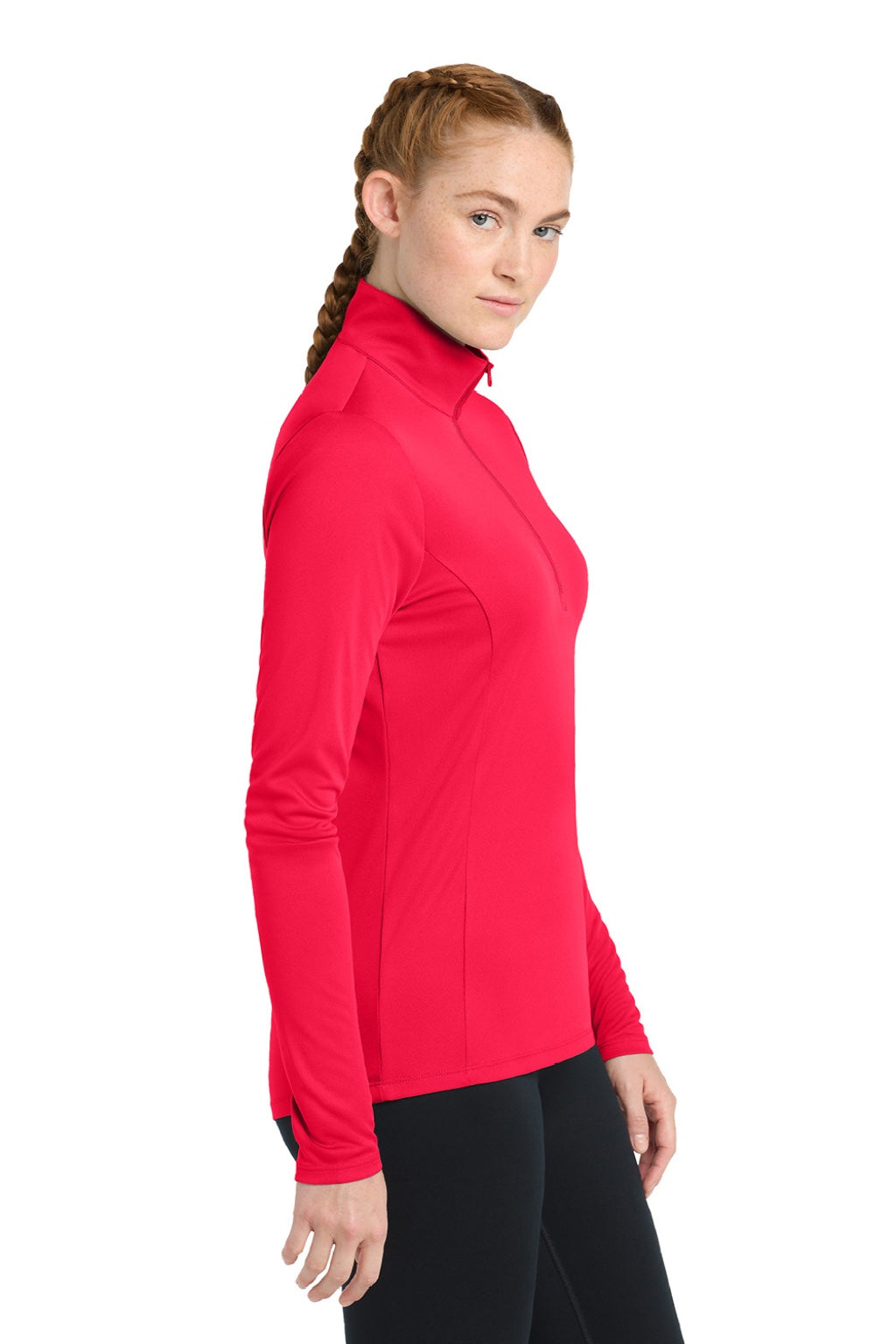Sport-Tek LST357 Womens Competitor Moisture Wicking 1/4 Zip Sweatshirt True Red Model Side
