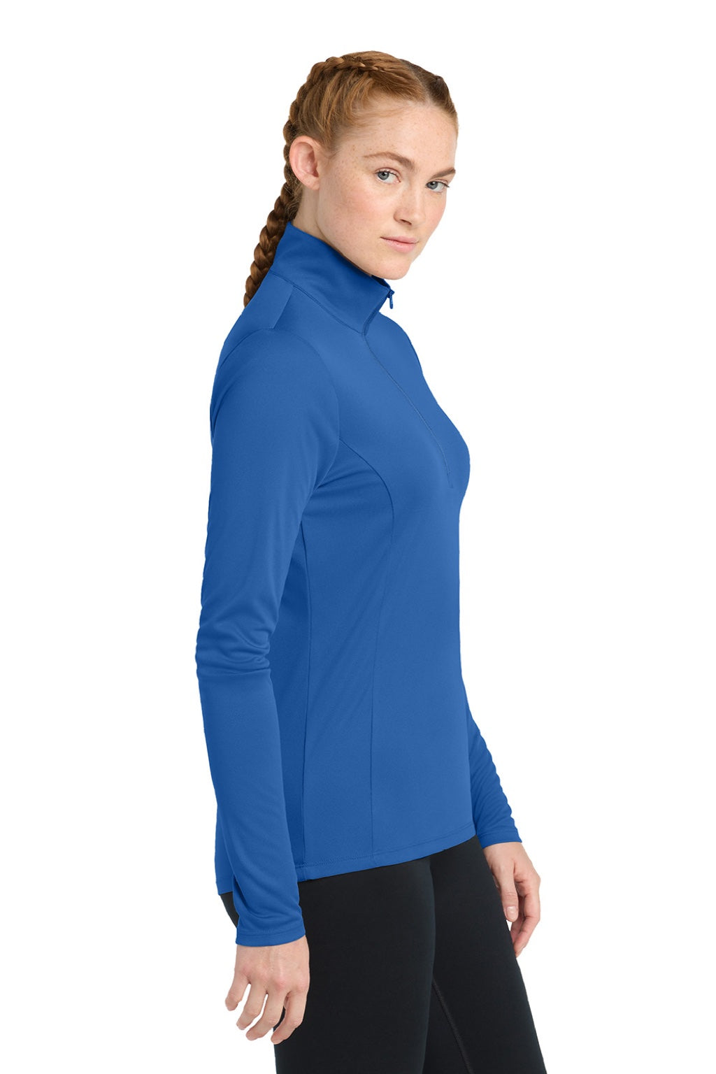 Sport-Tek LST357 Womens Competitor Moisture Wicking 1/4 Zip Sweatshirt True Royal Blue Model Side