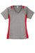 Sport-Tek LST361 Womens Contender Heather Moisture Wicking Short Sleeve V-Neck T-Shirt Heather Vintage Grey/True Red Flat Front