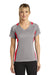 Sport-Tek LST361 Womens Contender Heather Moisture Wicking Short Sleeve V-Neck T-Shirt Heather Vintage Grey/True Red Model Front