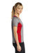 Sport-Tek LST361 Womens Contender Heather Moisture Wicking Short Sleeve V-Neck T-Shirt Heather Vintage Grey/True Red Model Side