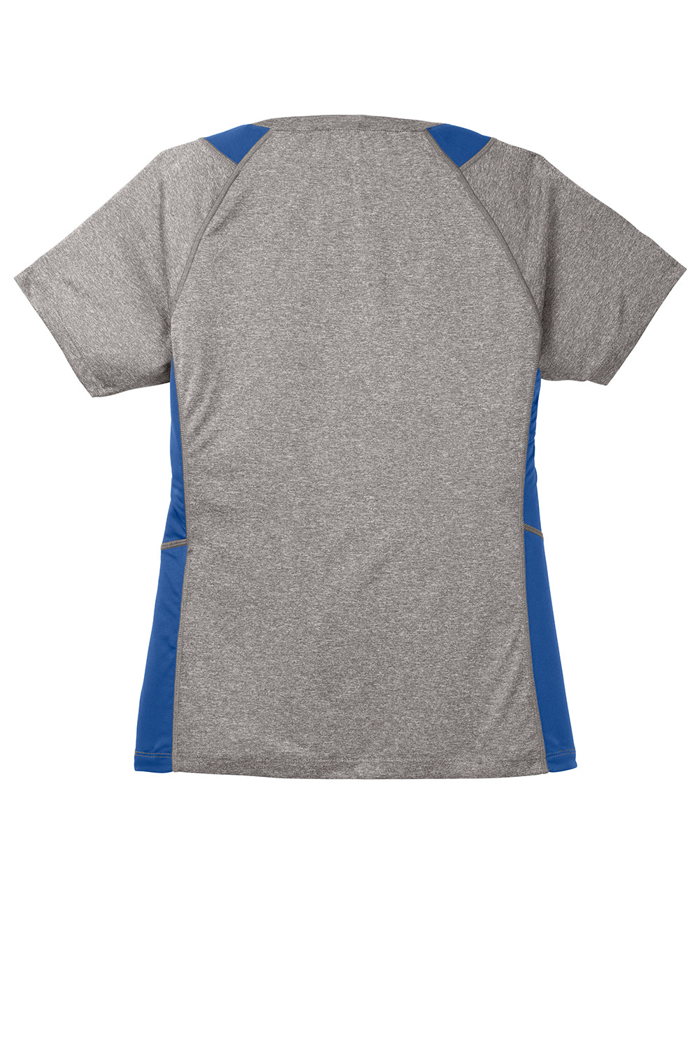 Sport-Tek LST361 Womens Contender Heather Moisture Wicking Short Sleeve V-Neck T-Shirt Heather Vintage Grey/True Royal Blue Flat Back