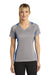 Sport-Tek LST361 Womens Contender Heather Moisture Wicking Short Sleeve V-Neck T-Shirt Heather Vintage Grey/True Royal Blue Model Front