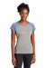 Sport-Tek LST362 Womens Contender Heather Moisture Wicking Short Sleeve Wide Neck T-Shirt Heather Vintage Grey/Heather True Navy Blue Model Front
