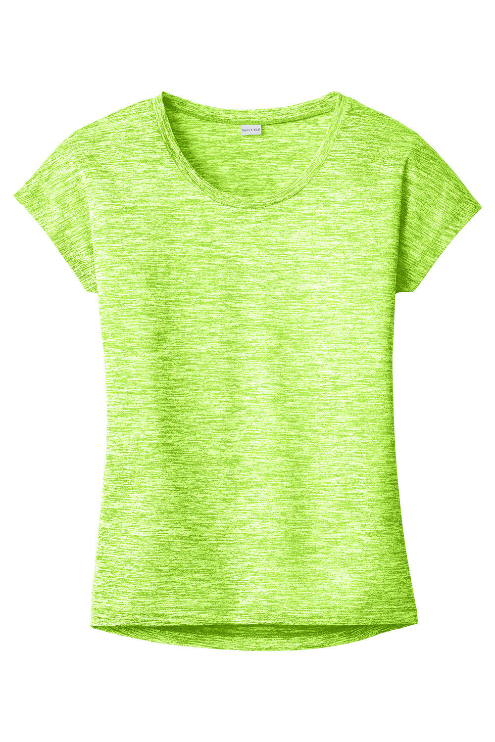 Sport-Tek LST390 Womens Electric Heather Moisture Wicking Short Sleeve Crewneck T-Shirt Lime Shock Green Electric Flat Front