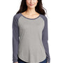 Sport-Tek Womens Moisture Wicking Long Sleeve Scoop Neck T-Shirt - Heather Light Grey/Heather True Navy Blue - Closeout