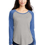 Sport-Tek Womens Moisture Wicking Long Sleeve Scoop Neck T-Shirt - Heather Light Grey/Heather True Royal Blue - Closeout