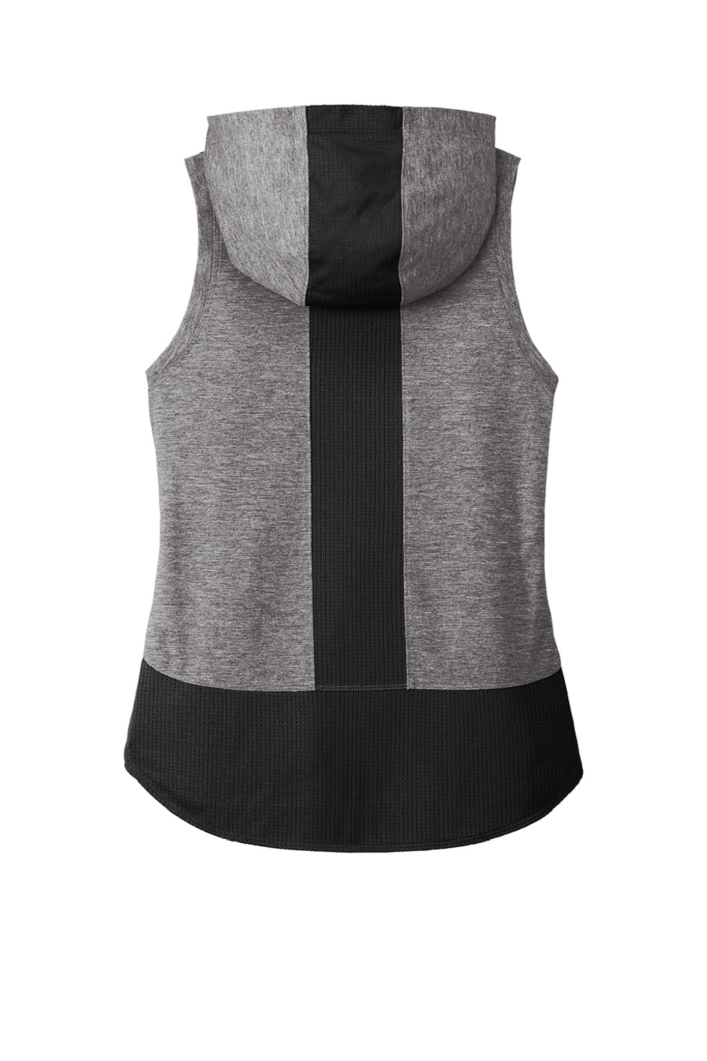 Sport-Tek LST410 Womens Draft Moisture Wicking Hooded Tank Top Hoodie Heather Dark Grey/Black Flat Back