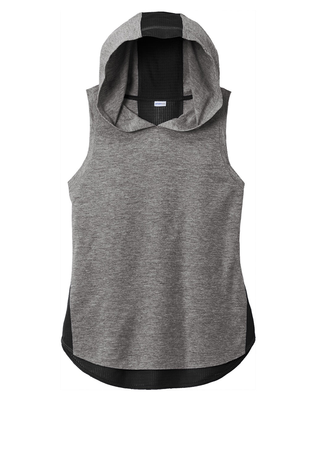 Sport-Tek LST410 Womens Draft Moisture Wicking Hooded Tank Top Hoodie Heather Dark Grey/Black Flat Front