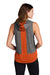 Sport-Tek LST410 Womens Draft Moisture Wicking Hooded Tank Top Hoodie Heather Dark Grey/Heather Deep Orange Model Back