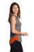 Sport-Tek LST410 Womens Draft Moisture Wicking Hooded Tank Top Hoodie Heather Dark Grey/Heather Deep Orange Model Side