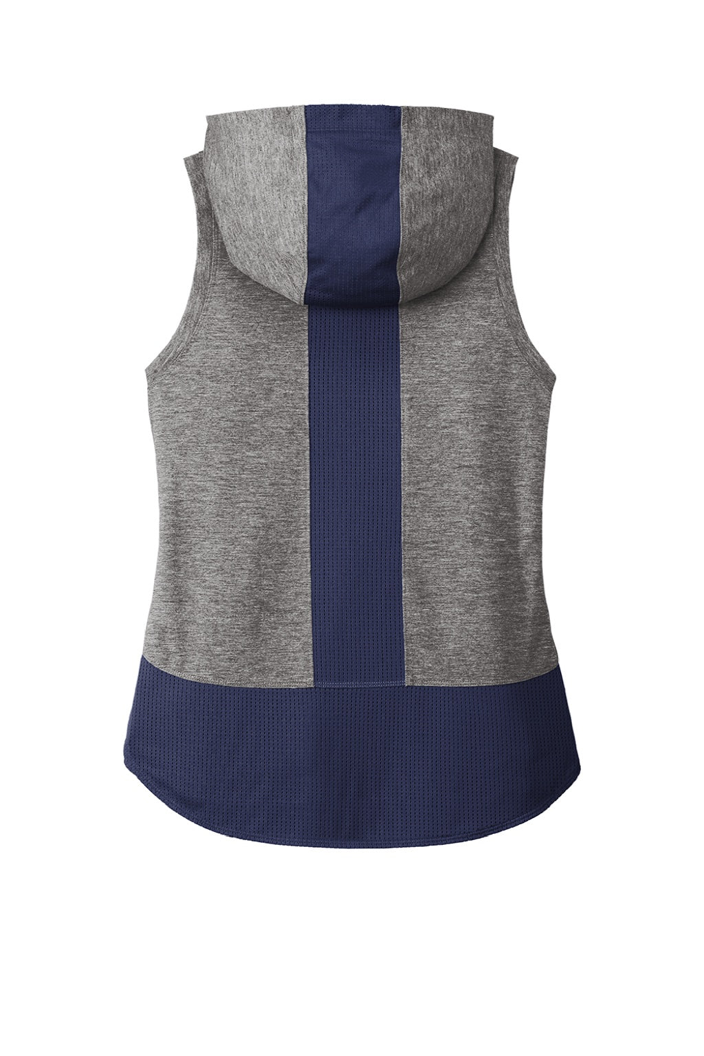 Sport-Tek LST410 Womens Draft Moisture Wicking Hooded Tank Top Hoodie Heather Dark Grey/True Navy Blue Flat Back