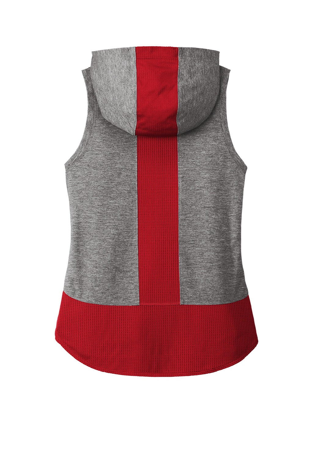 Sport-Tek LST410 Womens Draft Moisture Wicking Hooded Tank Top Hoodie Heather Dark Grey/True Red Flat Back